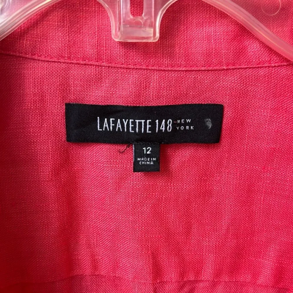 Lafayette 148 women’s 100% linen Coral pink Button-Down 3/4 sleeve Shirt 12 EUC - Picture 5 of 10